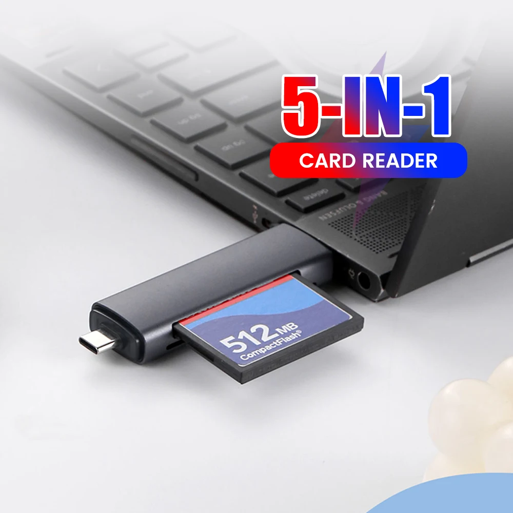 kf-S7ee3be6138f24a21a57c572f1bee2d00O 5-in-1 Multifunction USB TYPE-C Card Reader External Storage Black Stretch for Memory Stick USB 2.0 Mini SD TF CF Card Reader - Image 1