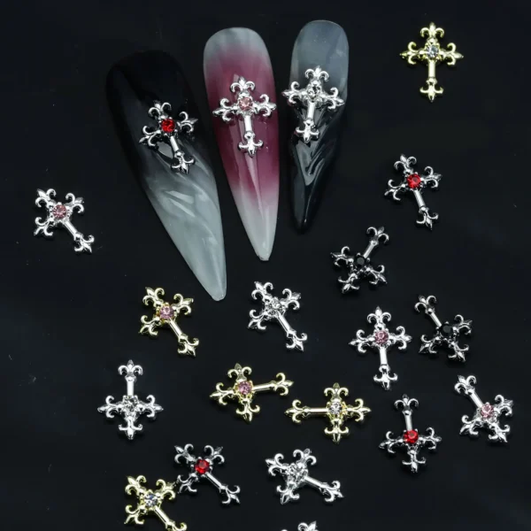 3d cross nail art zircon embedded retro alloy rhinestones Y2K gothic punk metal style nail accessories DIY charm nail decoration - Image 4