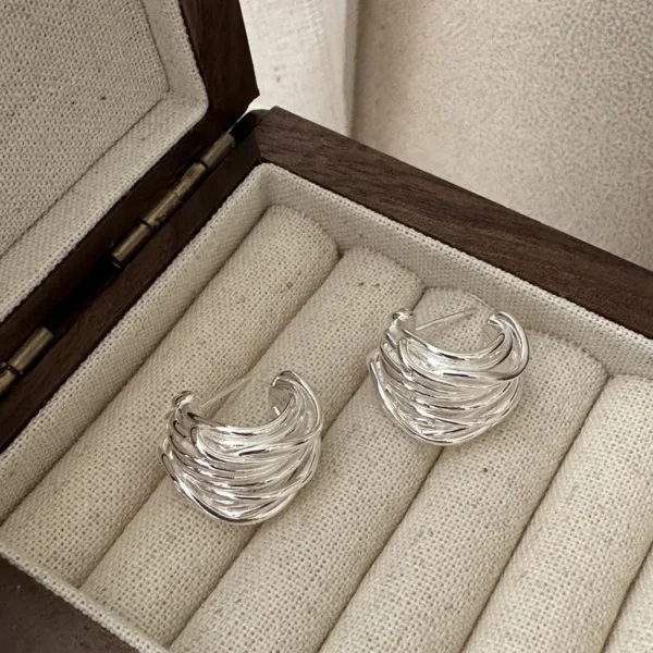 BF CLUB 925 Sterling Silver Earrings For Women Trendy Simple Interware Lines Earring Jewelry Prevent Allergy Party Accessories - Image 5