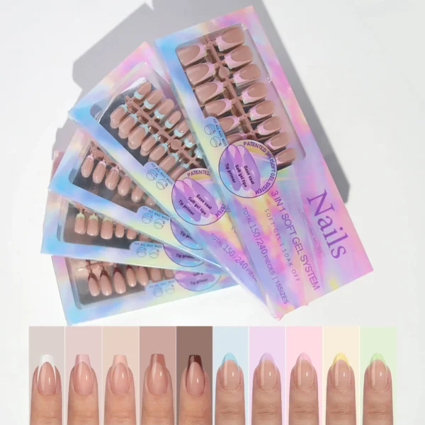 kf-S8000f8b9c71c4bafb72103135bfcb868h 150pcs 6 Colors Fake Nail Multi-size False Nail Press On Acrylic Nails Almond French Wearing Armor Removable Convenient - Image 1