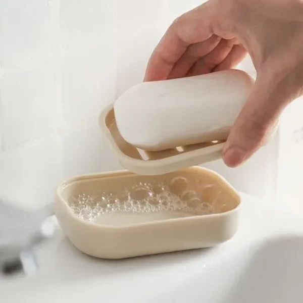 1Pcs Portable Soap Dishes Double-layer Plastic Soap Box Household Bathroom Drain Soap Tray Bathroom Soap Box With Cover - Image 4