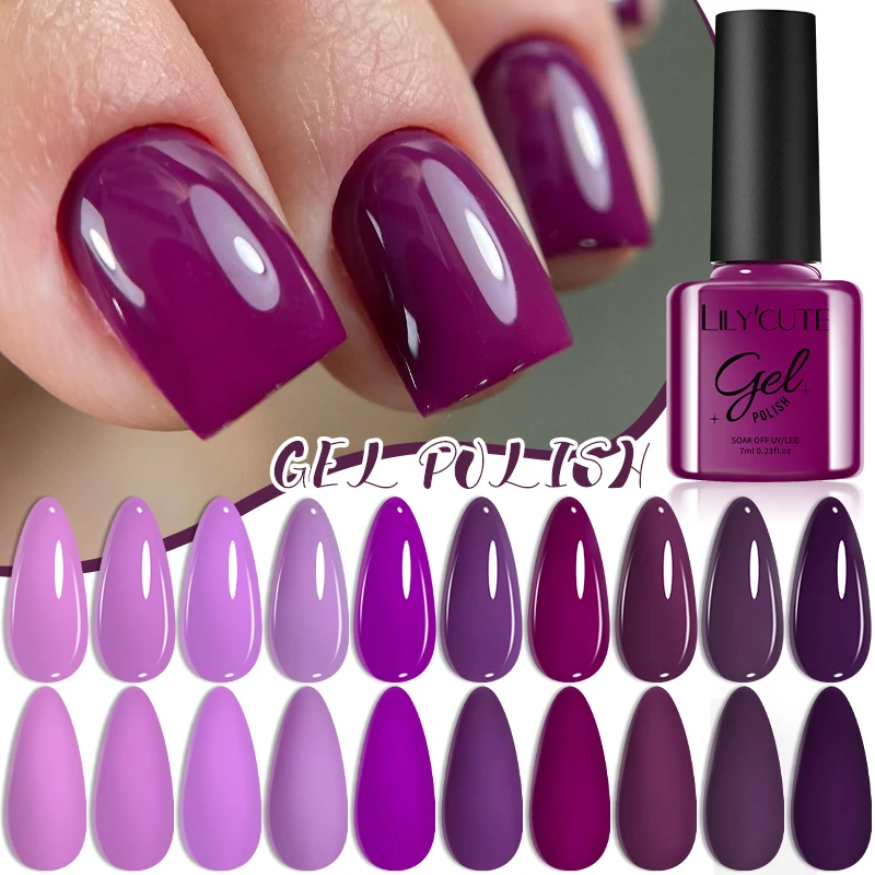 kf-S8131782168624e6ba7c1bd383c9ac432T LILYCUTE 7ml Purple Nail Gel Polish Nail Supplies Vernis Semi Permanent Nail Art Manicure Soak Off LED UV Gel Nail Varnishes - Image 1