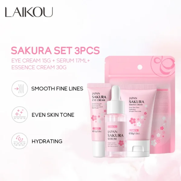 3pcs/set LAIKOU Vitamin C 24K Golden Sakura Skin Care Sets Face Cream Serum Eye Cream Moisturizing Anti Wrinkles Face Care Kit - Image 5