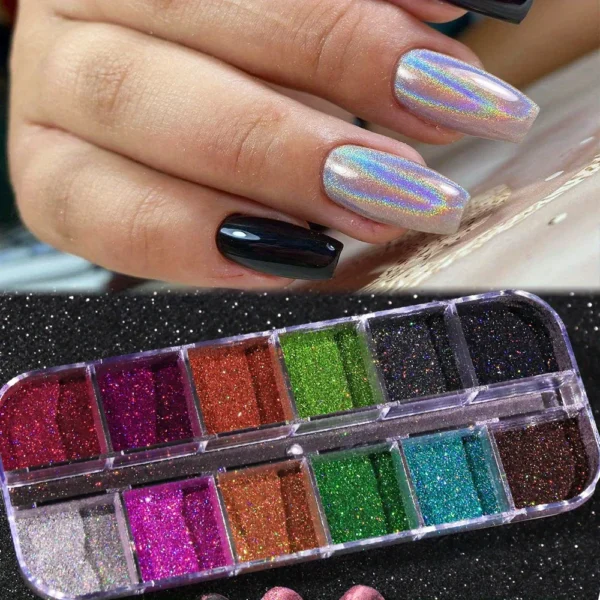 Holographic Powder Set Holo Silver Rub Dust Black Pink Chrome Nail Glitter Powder Laser Pigment For Nail DIY Manicure - Image 6