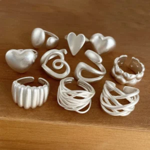 BF CLUB 925 Sterling Rings for Women Fashion Geometric Handmade Irregular Gold Heart Ring Party Birthday Gift