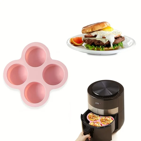 Air Fryer Egg Mold Round Shape Eggs Mold 4 Cavity Non-Stick Silicone Air Fryer Egg Pan Egg Steamer Cooking Mold Fried Egg Tool - Image 3