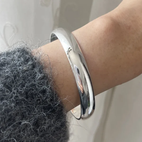 100% Solid 925 Sterling Silver Retro Bracelet for Women Men Vintage Handmade Wide Smooth Bracelet Birthday Gift - Image 2