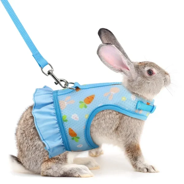 Rabbit Harness with Leash Cute Adjustable Buckle Breathable Mesh Vest Skirt for Bunny Guinea Pig Small Pet Traction Harness Suit - Image 3