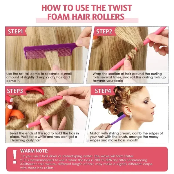 42pcs/Set Flexible Curling Rods Hair Twist Flexi Rods Hair Curlers Set Twist Foam Hair Rollers DIY No Heat Hair Rods Rollers - Image 5