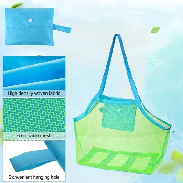 1pc Multicolor Large Mesh Beach Bag, Sand-Away Portable Tote With Convenient Hanging Hole, Breathable Foldable Storage For Toys - Image 3
