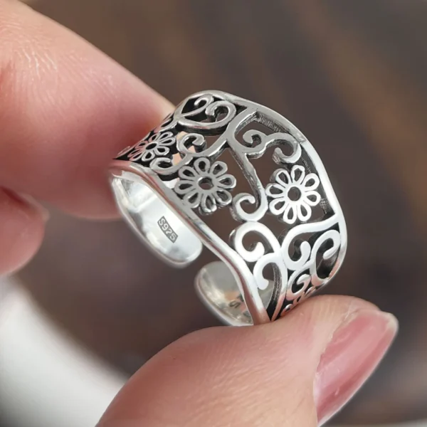 925 Sterling Silver Rings for Women Couple Minimalist Handmade Simple Hollow Flower Ring Fine Jewelry Gift Prevent Allergy - Image 2
