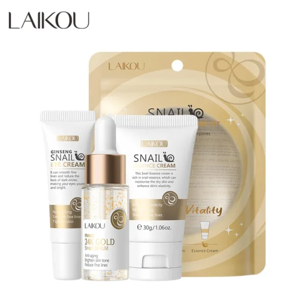 3pcs/set LAIKOU Vitamin C 24K Golden Sakura Skin Care Sets Face Cream Serum Eye Cream Moisturizing Anti Wrinkles Face Care Kit - Image 3