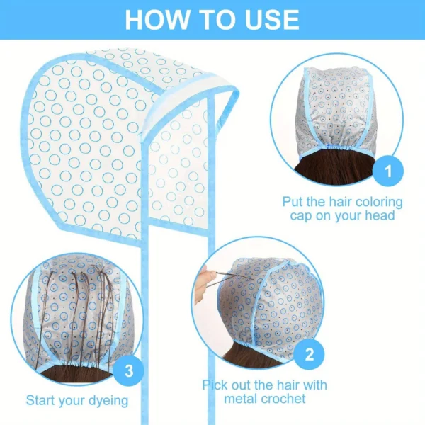 6pcs/Set Hair Highlighting Frosting Cap Hair Dye Cap Disposable highlight dyed hat With Plastic Hook Hairdressing Coloring Tools - Image 2