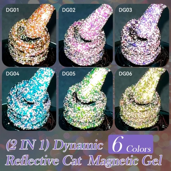 LILYCUTE 7ml Dynamic Reflective Cat Magnetic Gel Sparkling Effect Double Light Magnet Gel Polish Semi Permanent UV Gel Nail Art - Image 4