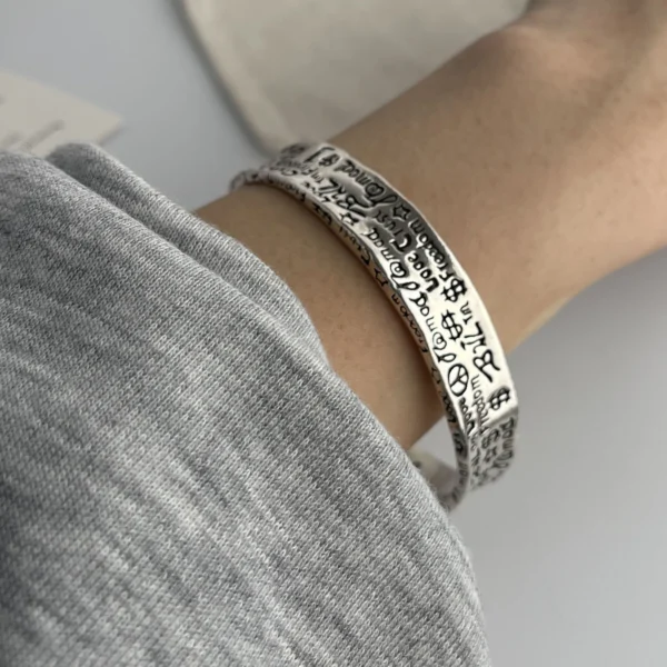 100% Solid 925 Sterling Silver Retro Bracelet for Women Men Vintage Handmade Hollow Heart Bracelet Birthday Gift - Image 6