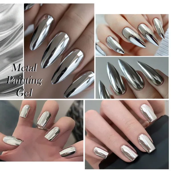 LILYCUTE 7ML Super Bright Metallic Gel Polish Silver Mirrors Effect Line Flower Drawing Painting Gel Polish DIY French Nails Art - Image 5