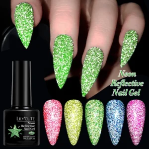 LILYCUTE 7ML Neon Reflective Glitter Gel Nail Polish Soak Off Super Shining Champagne Gold UV Gel Polish For Nail Art Manicure