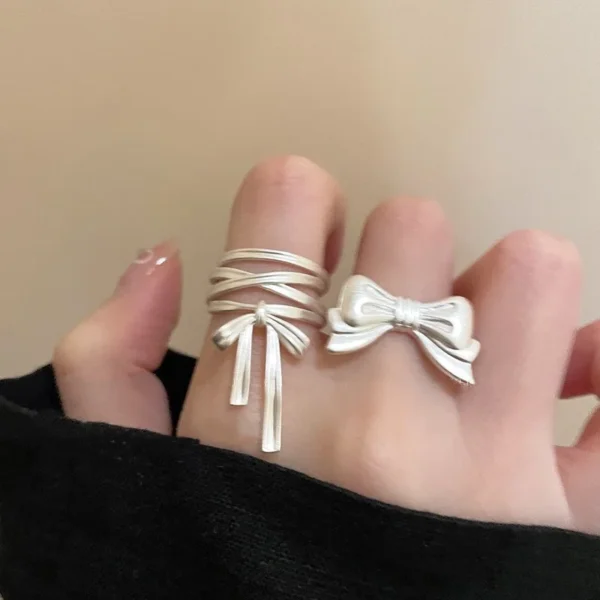 BF CLUB 925 Sterling Silver Rings For Women Girl Female Open Minimalist Retro Bow Ring Creative Anillos Bague Fine Jewelry - Image 5