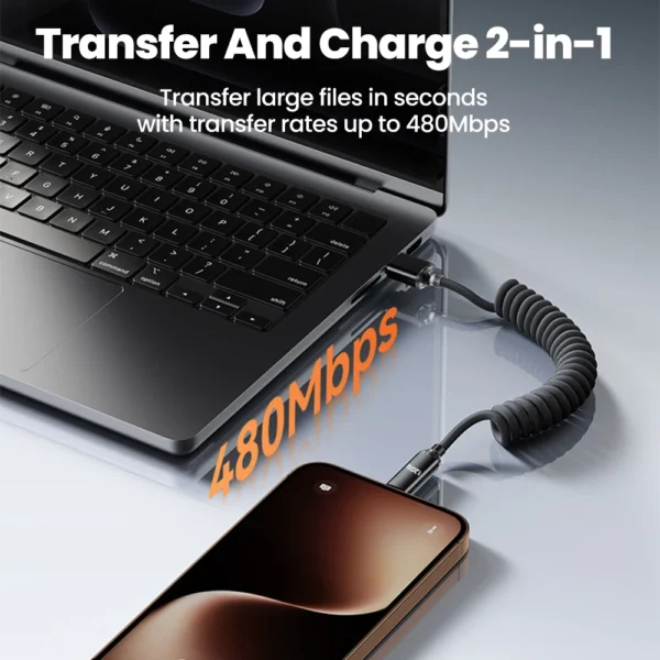 120W USB A/Type C to Type C Fast Charge Spring Cable Telescopic Car Phone Charger For Macbook iPhone16 15 Samsung Huawei - Image 5