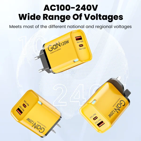 120W USB+Type C Fast Charging GaN Mobile Phone Charger With Light For Iphone 16 15 Samsung Xiaomi Huawei Charging Adapter - Image 6