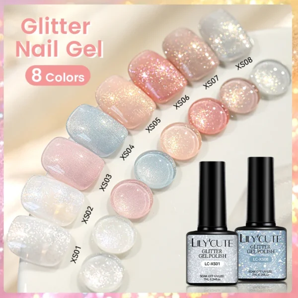 LILYCUTE 7ml Shiny Glitter Nail Gel Polish Pearl Shell Sparkling White UV LED Varnishes Soak Off Gel Manicure Decoration - Image 5