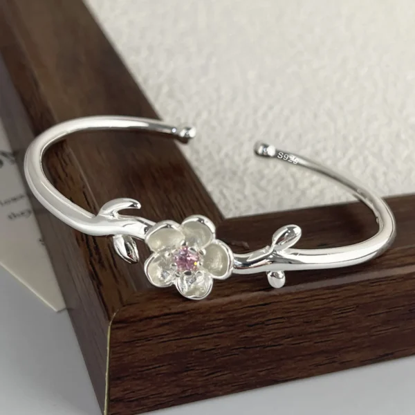 100% Solid 925 Sterling Silver Metal Bracelet for Women FLower Handmade Simple Wide Heart Chain Bracelet Birthday Gift Party - Image 5