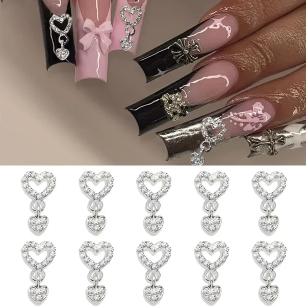 3D Exquisite Heart Crown Five-pointed Rhinestones Nail Charms Luxury Gold/Silver Diamond Jewelry Nail Decoration Accessories - Image 4