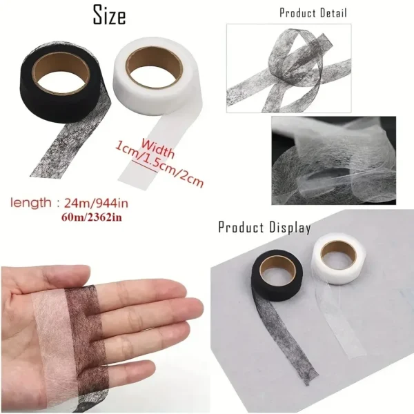 2roll Black White Double-sided Interlining Adhesive Fabric Clothes Iron On Hem Tape Interlining Web DIY Sewing Patchwork Acces - Image 3