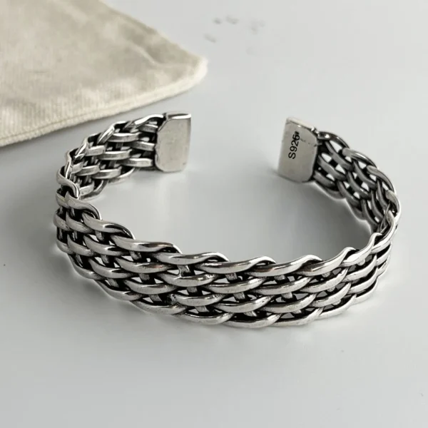100% Solid 925 Sterling Silver Retro Bracelet for Women Men Vintage Handmade Chain Patern Bracelet Birthday Gift - Image 2