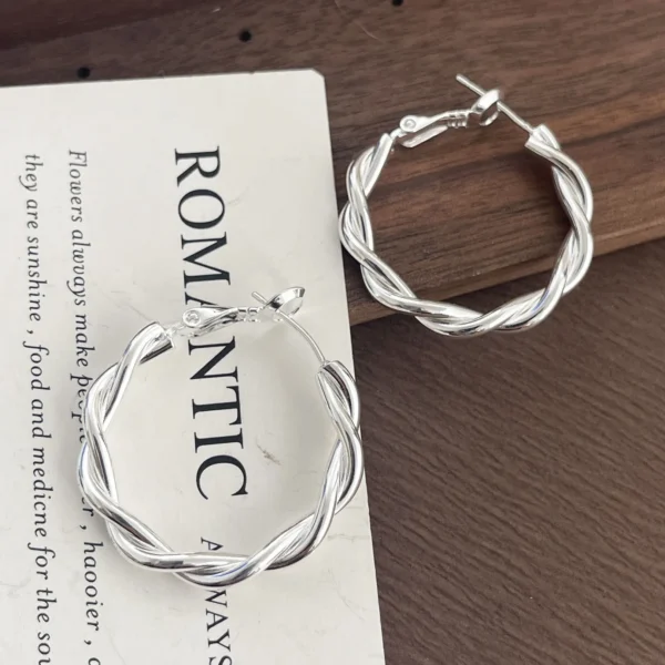 925 Sterling Silver Vintage Earrings For Women Simple Round Interware Earring Jewelry Prevent Allergy Party Accessories Gift - Image 5