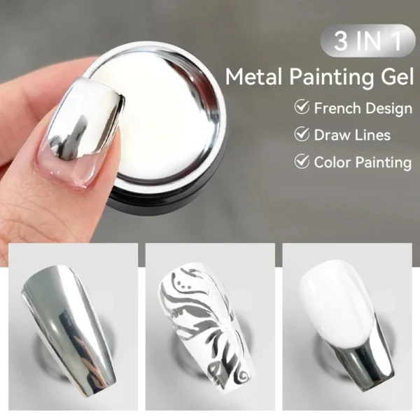 LILYCUTE 7ML Super Bright Metallic Gel Polish Silver Mirrors Effect Line Flower Drawing Painting Gel Polish DIY French Nails Art - Image 2