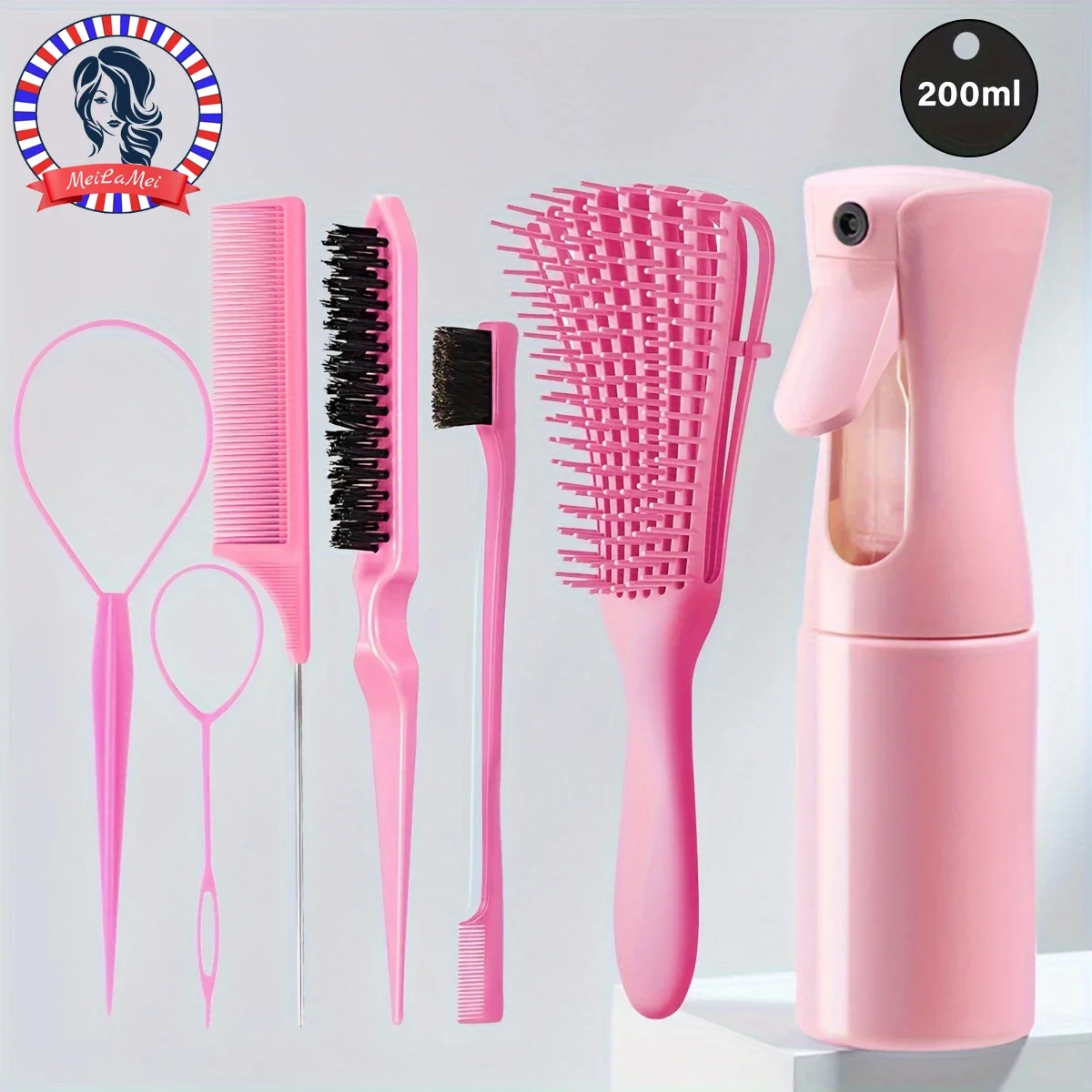 kf-S8eae988fcf414f4c8584636add430bc8x 5-Piece Hair Styling Tools Set for Curly/Normal Hair Unisex Adult Unscented Hair Care Kit with Octopus Detangler Brush Comb - Image 1