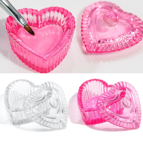 1pcs Pink Crystal Glass Dappen Dish Acrylic Powder Liquid Holder Container Heart Shape Nail Lid Cup Bowl Manicure Accessories - Image 7