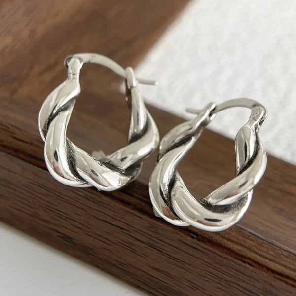 925 Sterling Silver Earrings For Women Trendy Vintage Twist Earring Jewelry Prevent Allergy Party Accessories Gift - Image 4