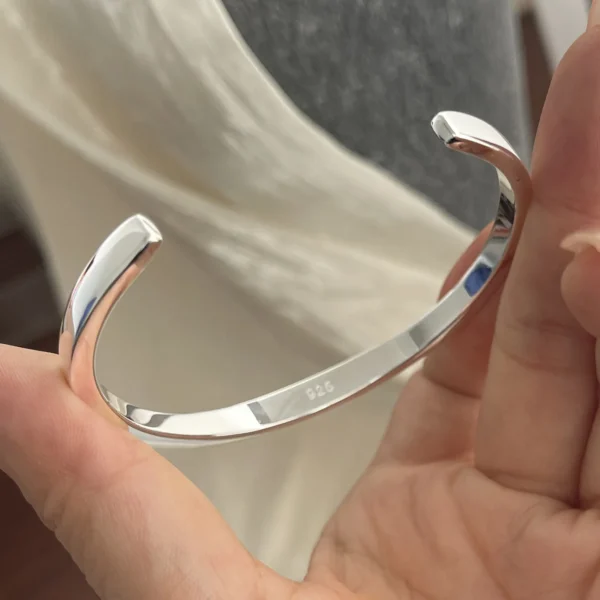 100% Solid 925 Sterling Silver Retro Bracelet for Women Men Vintage Handmade Wide Simple Bracelet Birthday Gift - Image 6