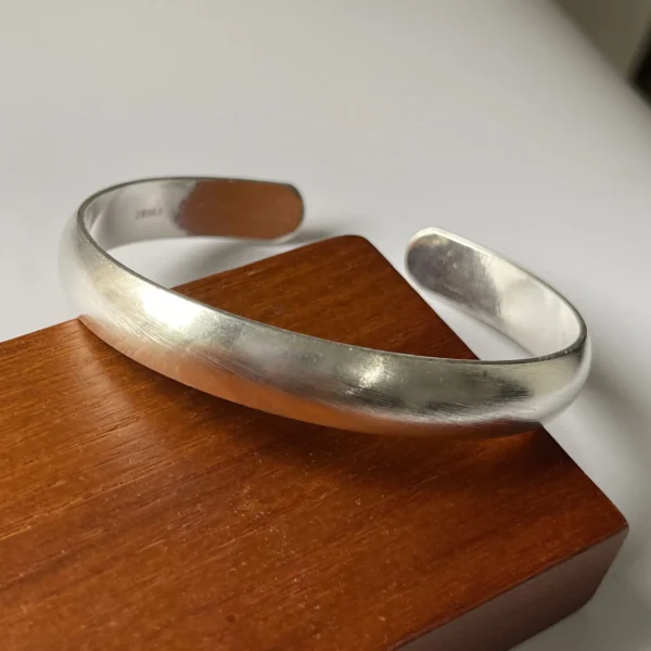 100% Solid 925 Sterling Silver Retro Bracelet for Women Men Vintage Handmade Wide Smooth Bracelet Birthday Gift - Image 6