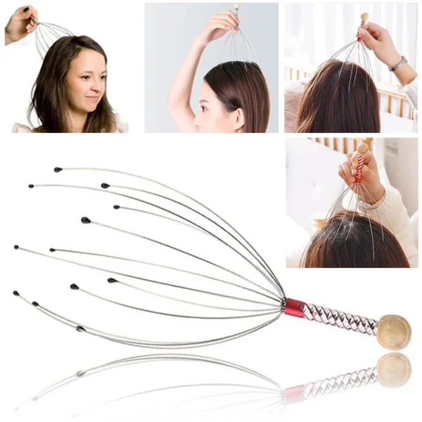 1PC Octopus Head Massager Stainless Steel Engraved Head Relaxer Brain Massage Claw Scalp Scratcher Itch Reliever Random Color - Image 2