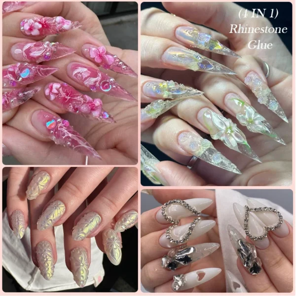 LILYUCUTE 4 IN 1 Nail Rhinestone Gel for DIY 3D Shaping Manicure Super Adhesive NO Wipe Nail Gel for Powder Solid Jewelry Gel - Image 5