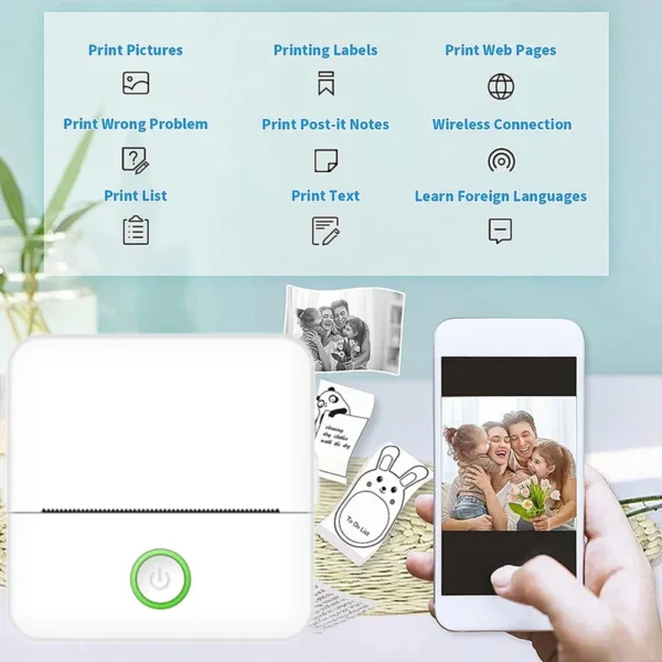 Mini Portabl Printer Inkless Sticker Maker, Free Cut Small Pocket Printer, Portable Thermal Printer for Photo Journal Notes Memo - Image 2