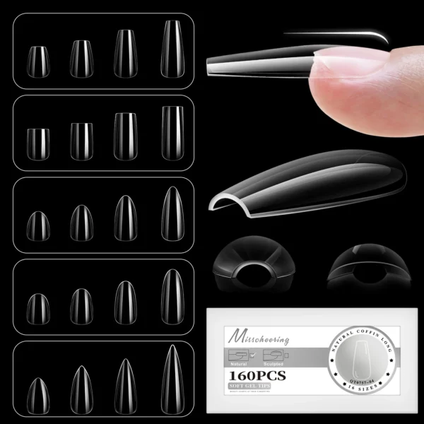 160/320pcs False Nails Full Cover Press-On Nails Coffin Stiletto Soft Gel False Nails Pieces for DIY Nail Extension salon tools - Image 1