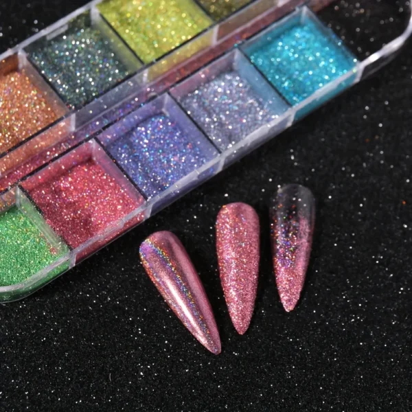 Holographic Powder Set Holo Silver Rub Dust Black Pink Chrome Nail Glitter Powder Laser Pigment For Nail DIY Manicure - Image 4