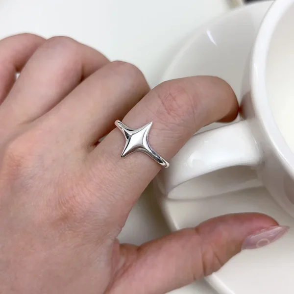 925 Sterling Silver Rings For Women Geometric Fine Jewelry Finger Adjustable Simple Star Ring For Party Birthday Gift - Image 6