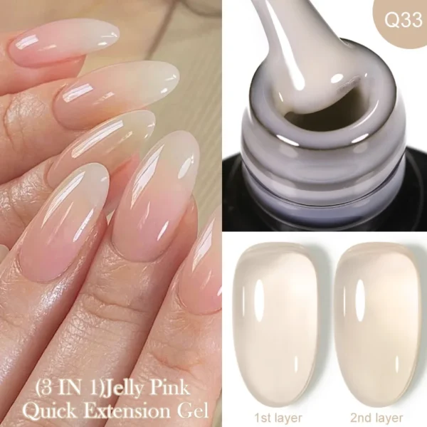 LILYCUTE Pink Nude Quick Extension Gel Nail Polish 3 In 1 Jelly Transparent Semi Permanent Soak Off Nail Art Construction Gel - Image 2