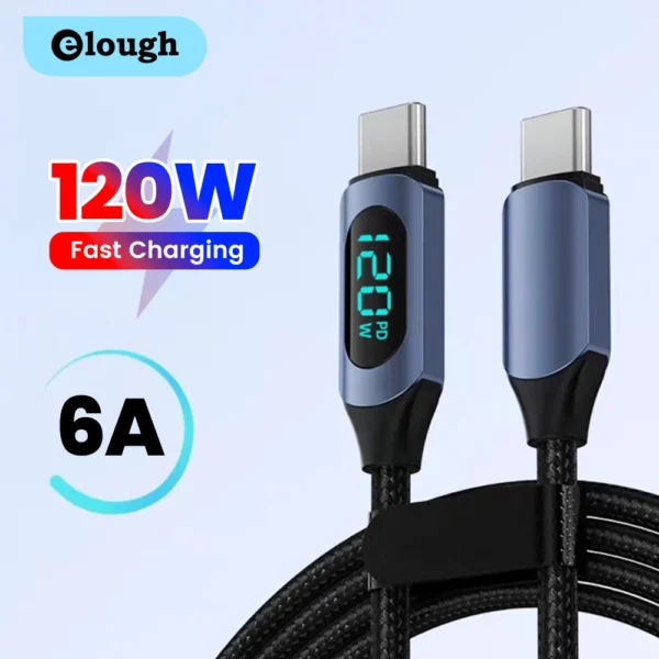 kf-S945c252f597f4255ac771061427dc28du 120W USB Type C to Type C Super Charge Digital Display Cable USB C Data Cable For Iphone 15 16 Samsung s24 s23 Huawei Xiaomi - Image 1