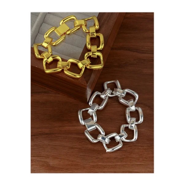 100% Solid 925 Sterling Silver Metal Bracelet for Women Men Vintage Handmade Shinning Gold Squar Bracelet Birthday ChristmasGift - Image 2