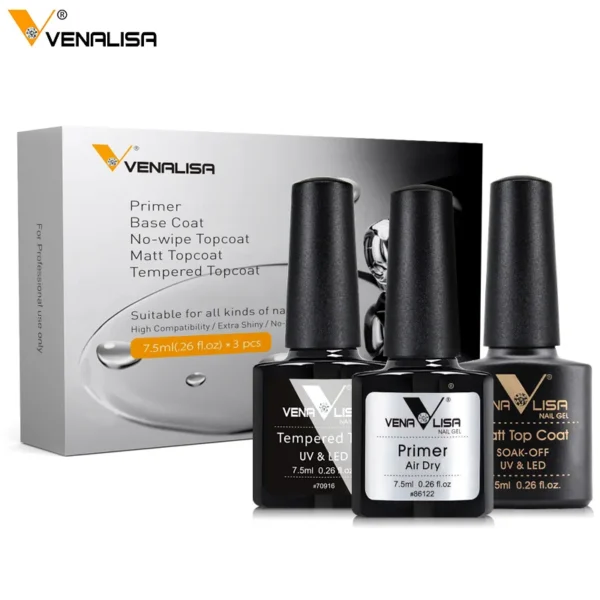 Venalisa Acid Free Primer Nail Prep Dehydrator Set Gel Nail Polish Nowipe Top Coat Base Coat VIP Color Kit Luxury Branded Box - Image 4