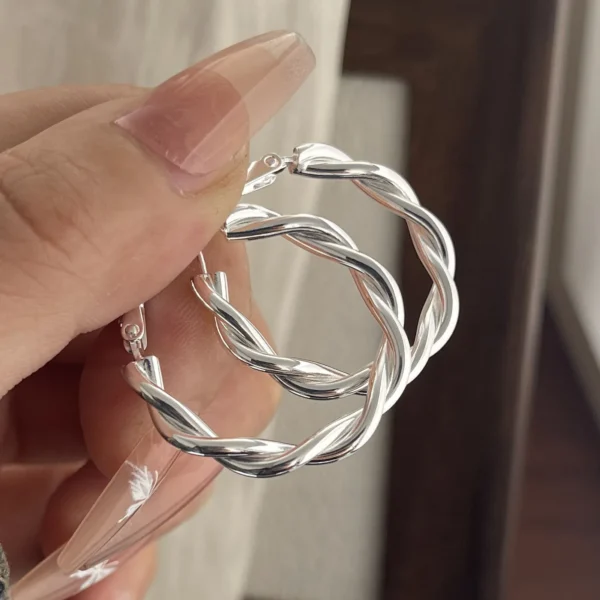 925 Sterling Silver Vintage Earrings For Women Simple Round Interware Earring Jewelry Prevent Allergy Party Accessories Gift - Image 3