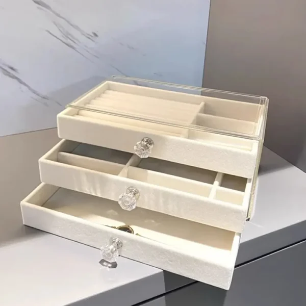 High-Capacity Flannel Jewelry Box Drawer (3-Layer) – Perfect for Storing Earrings, Necklaces & Rings - Image 2
