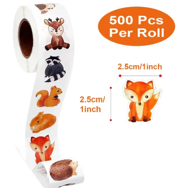 500Pcs/Roll Heterotypic Forest Animals Stickers 2.5cm/1.0'' Art Labels Learning Rewards, Adorn Gifts for Watercup Phone PC Pad - Image 2