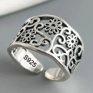 925 Sterling Silver Rings for Women Couple Minimalist Handmade Simple Hollow Flower Ring Fine Jewelry Gift Prevent Allergy